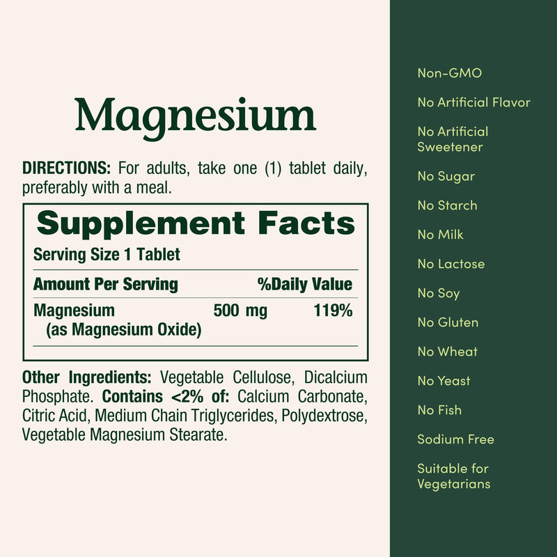 Nature's Bounty Magnesium Supplements 500mg Tablets, 200 Count 200 Count (Pack of 2)