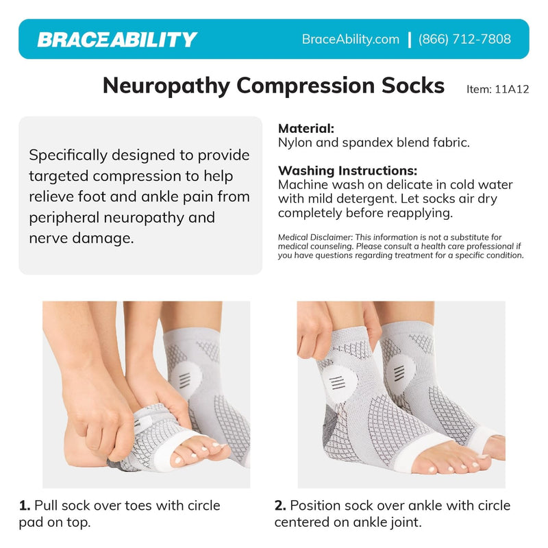 BraceAbility Neuropathy Socks (3 Pairs) - Multipack Peripheral Compression Diabetic Toeless Foot Sleeves for Nerve Damage in Feet, Ankle Gout, Plantar Fasciitis Relief for Men and Women (M - Gray) Medium Gray - Standard - 3 Pairs