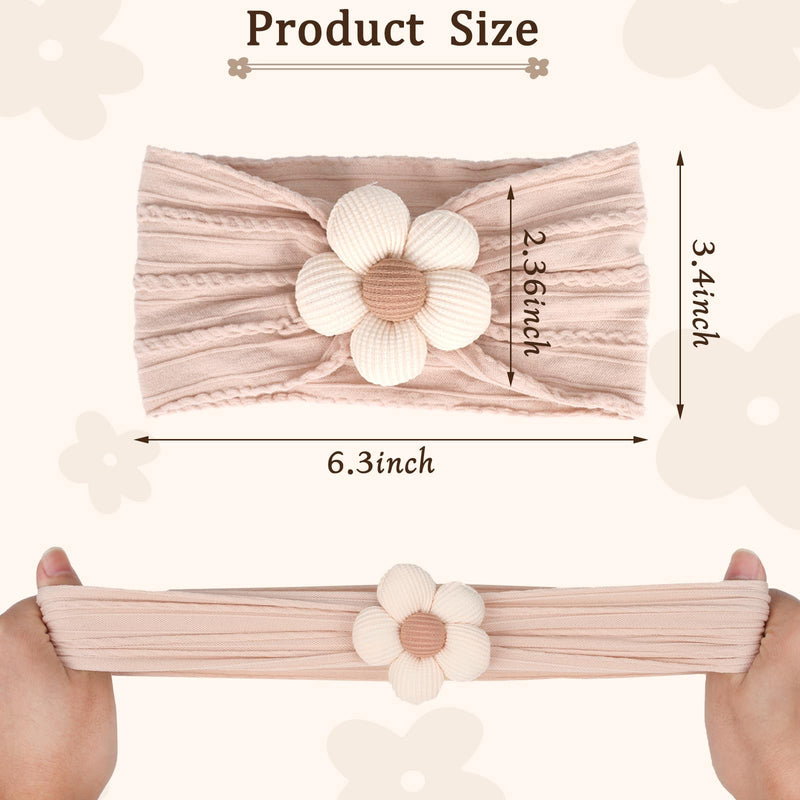 3 Pcs Baby Flower Headbands Baby Girls Nylon Headbands Soft Hairbands Hair Accessories for Newborn Infant Toddler Kids（Beige Pink Khaki） Beige Pink Khaki