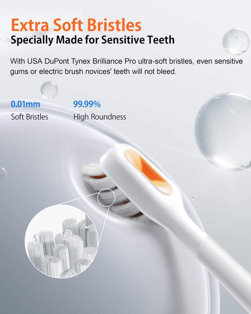RANVOO AirJet PH3 Bubble Electric Toothbrush Original Replacement Head, Conada Certified, Brushing & Flushing in 1, Plaque Removal, Cleaning, 3-Day Whiter, Gum Care, 2 Packs, Whitening Bristles, White Airjet Ph3 Whitening Bristles (White)