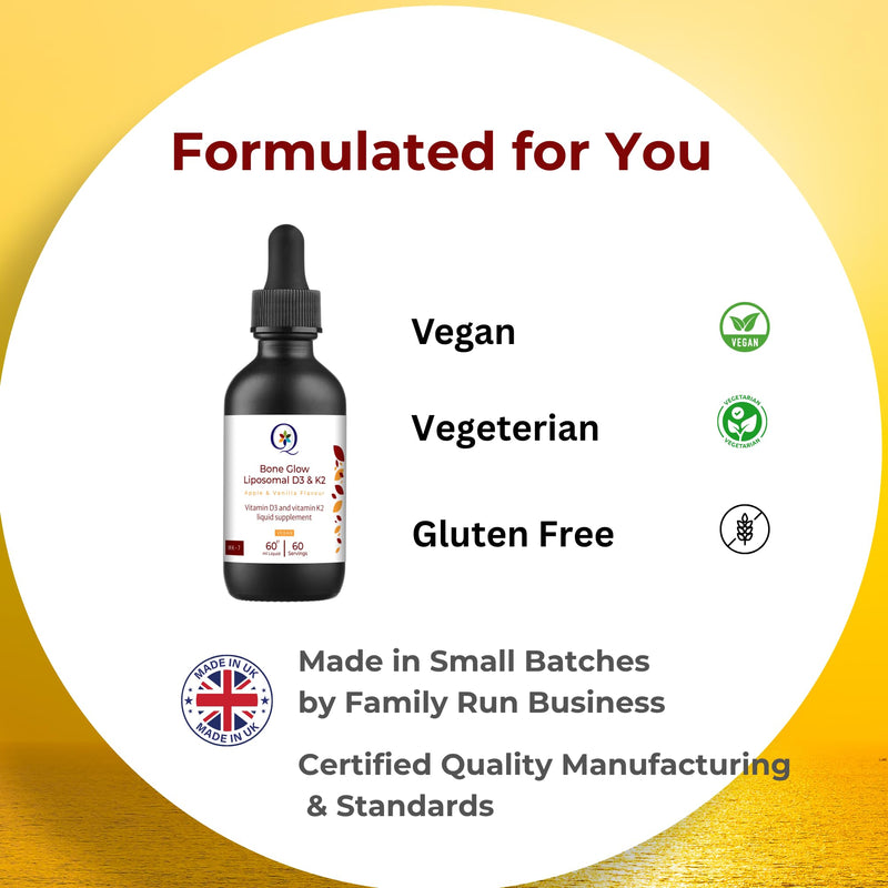 QW Liposomal Vitamin D3 K2 Liquid Drops | 4000 IU Vegan Vitamin D + MK-7 100µg | Bone Glow Formula with Easy Liposomal Delivery | UK Made | 60ml | Apple & Vanilla