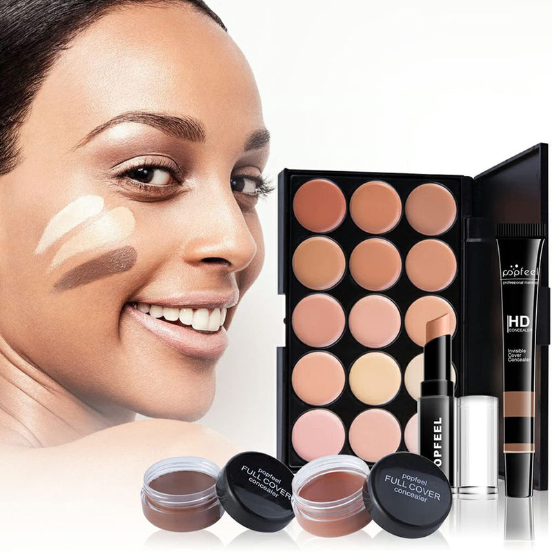 [Australia] - Makeup Kit For Women Full Kit, Naked Shimmer Eyeshadow Palette, Waterproof Black Eyeliner & Mascara, Makeup Tools Set, Lipstick, Premium Synthetic Foundation Powder for Medium to Dark Skin #pop004 
