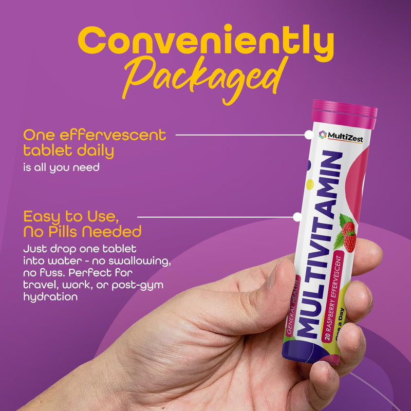 Multivitamin Effervescent| Raspberry Flavour|20 Tablets x 6| MultiZest Brand 20 count (Pack of 6)