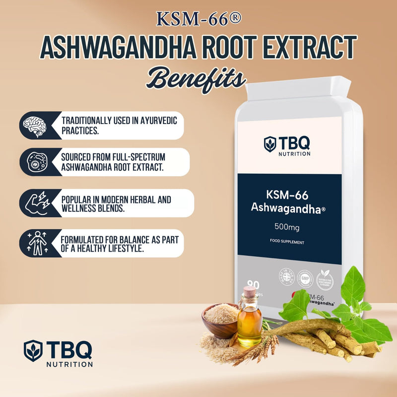 Ashwagandha KSM-66® 500mg per Capsule | 90 Capsules | Providing 6250mg Dried Root Equivalent | High-Strength Root-Only Extract | Herbal Supplement | UK Made
