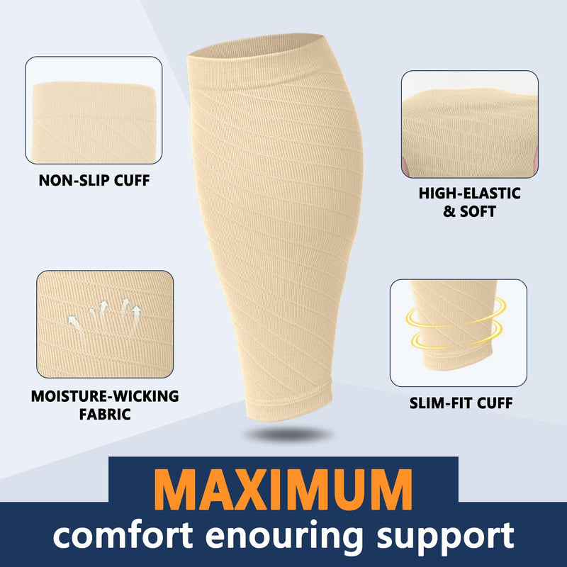 3 Pairs Calf Compression Sleeves for Women Men, Leg Compression Sleeve Calf Brace for Support Running Shin Splints A2-3 Pack Nude/Nude/Nude 4X-Large