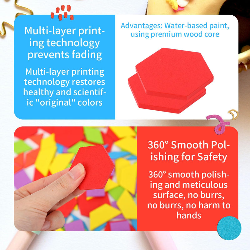 Memory Activities for Seniors & Kids, Wooden Tiles Pattern Blocks Matching Puzzle Game for Elderly Adults, Tangram Puzzles Cognitive Products Visual Stimulation Gift