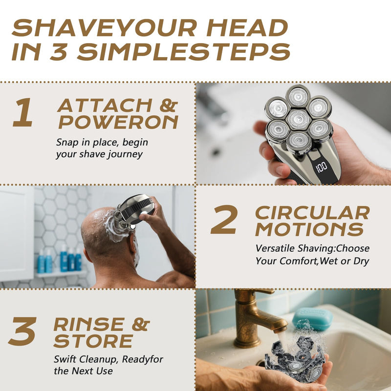 [Australia] - 7D Head Shavers for Bald Men, Water Proof Electric Razor for Men with LED Display, Detachable Wet/Dry Anti-Pinch Head Shavers, Shaving Grooming Kit for Balder, Perfect for Home & Travel 
