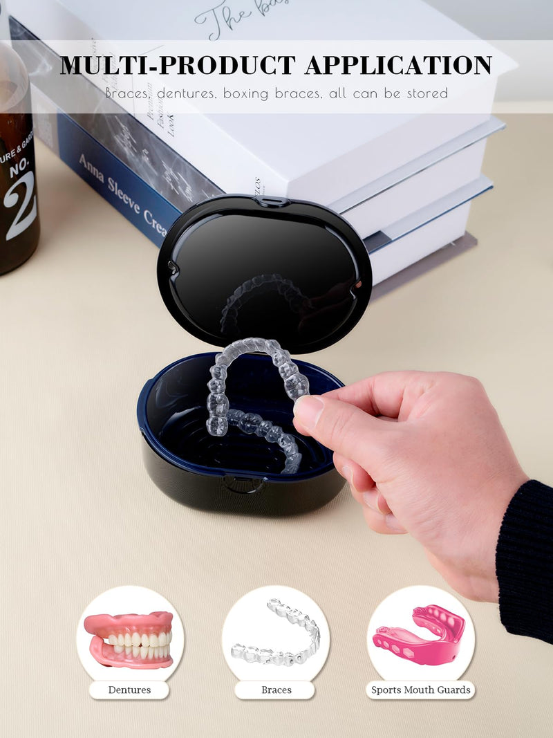 [Australia] - Lammcou Braces box, portable, denture container, denture box, dentures container box with mirror and tools for dental splints, braces, sports mouth guard, dentures, cleaning and storage 