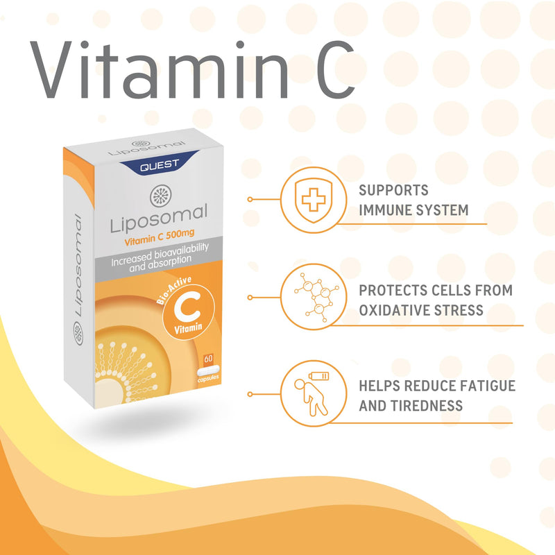 Quest - Liposomal Vitamin C 60x 500mg Vegan Capsules. High Strength and Potency Ascorbic Acid Supplements for Immune Support with Improved Absorption Formula. Non GMO, Dairy & Gluten Free