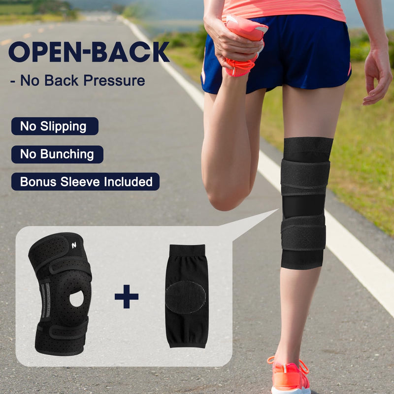 [Australia] - NEENCA ELITE Knee Brace for Men & Women - Open-Back Knee Support with Side Stabilizers & Patella Support for Meniscus Tear, Arthritis Pain, Injury Recovery, Running, Sports (Black, Medium) Black 