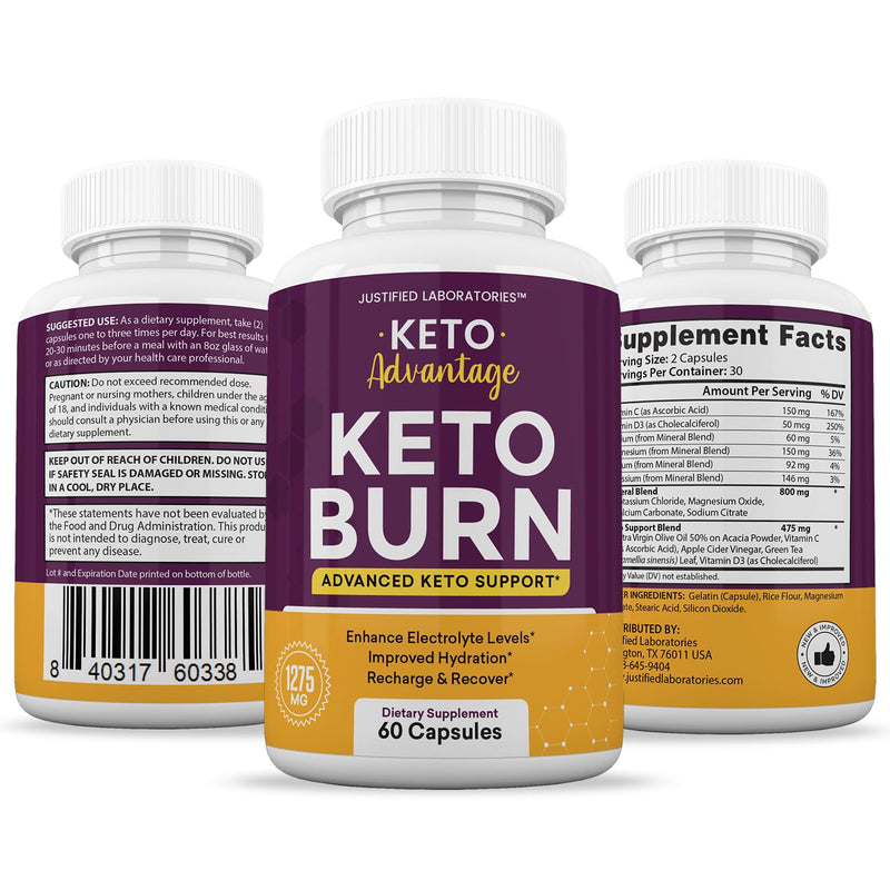 [Australia] - (2 Pack) Keto Advantage Keto Burn Pills 1275MG New & Improved Formula Contains Apple Cider Vinegar Extra Virgin Olive Oil Powder Green Tea Leaf 120 Capsules 
