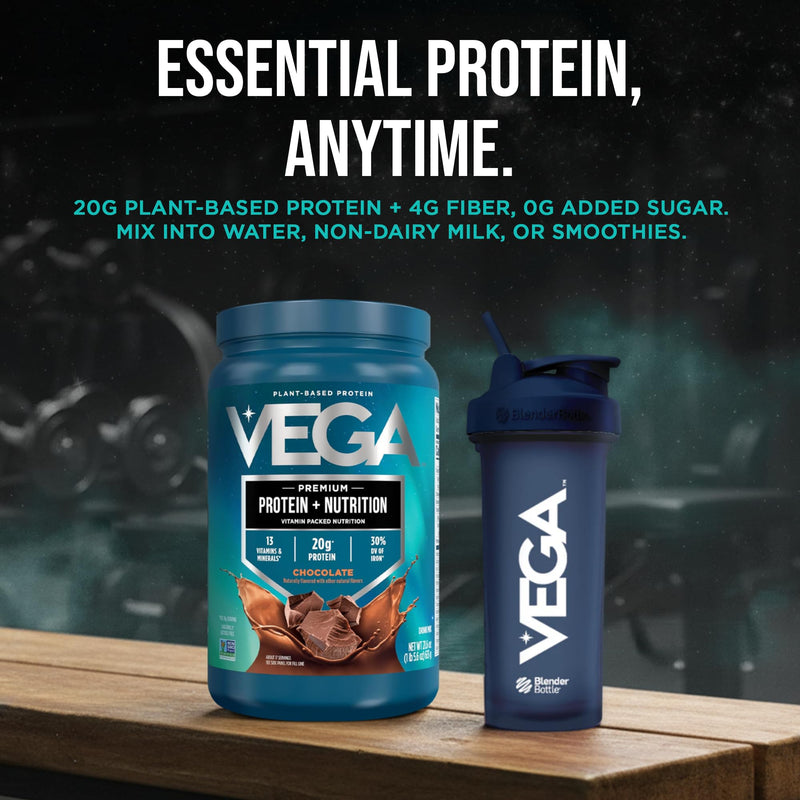Vega Protein + Nutrition – 20g Plant Based Vegan Protein Powder, Chocolate for a Dairy-Free Protein Shake – Large Tub, 1.4lbs (17 Servings) 1.35 Pound (Pack of 1)