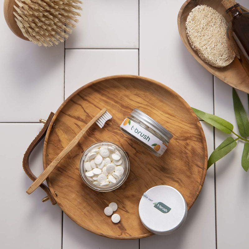 [Australia] - T-brush Whitening Travel Toothpaste Tablets Natural Ingredients, SLS Free, Gluten Free, Cruelty Free, Eco Friendly Packaging, Vegan - Orange Flavoured- Fluoride Free- 90 Tablets 