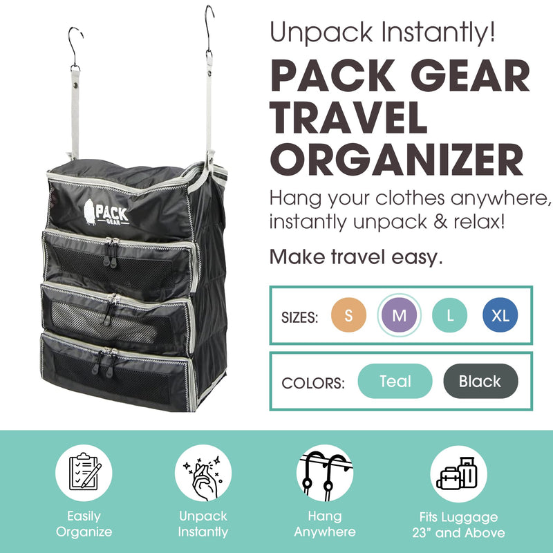 Hanging Carry-On Organizer - Our Fitted Hanging Luggage Organizer Perfectly Fits Any Carry On - Our Packing Cubes For Travel Use Mesh Windows to Make Finding Clothes Easy (Black, M) Medium (Carry-On) Black