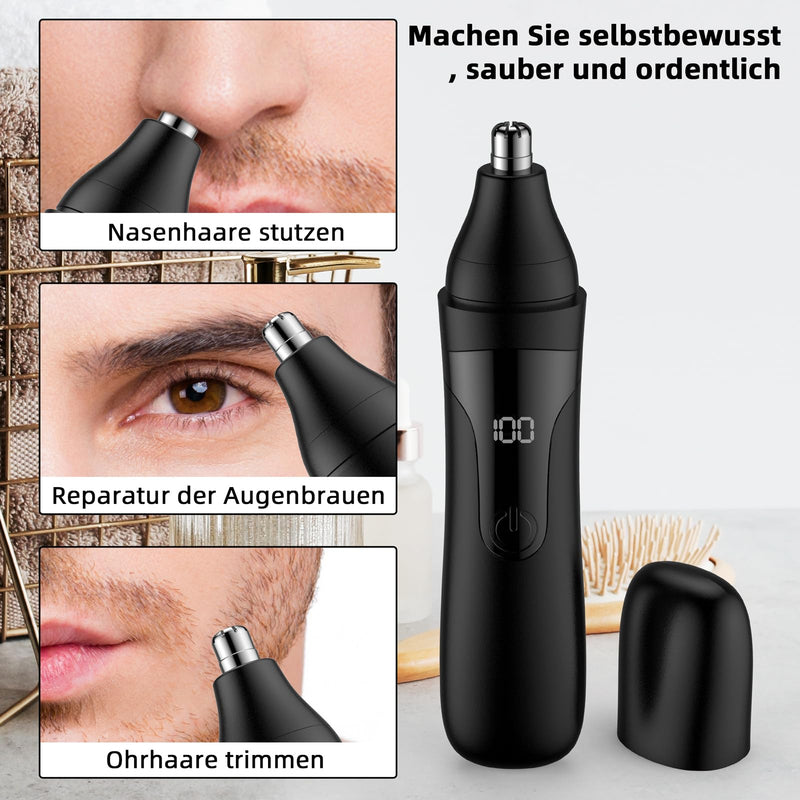 [Australia] - Nose Hair Trimmer, Rechargeable Professional Painless Nose Trimmer for Ears and Eyebrows, with Double Blades, Easy to Clean and Wash (Black) Black 