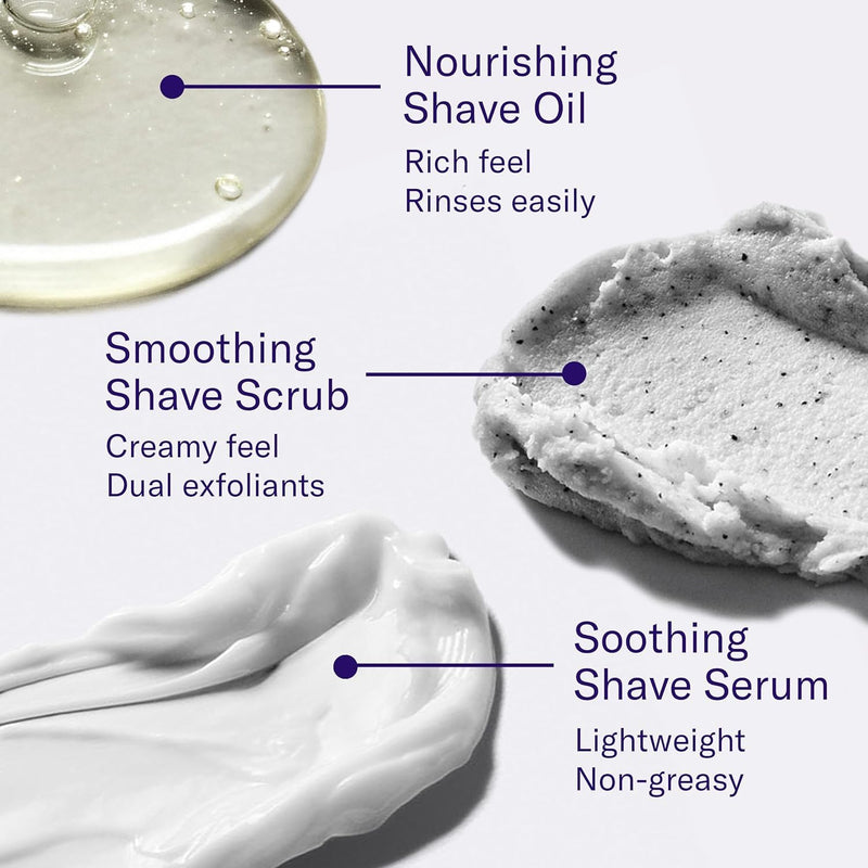 [Australia] - Flamingo 3-Step Shaving Set for Women - Smoothing Prep Scrub, Nourishing Shave Oil, and Soothing Post Shaving Serum - Glow Shave Collection Scrub, Shave Oil and Serum Kit 