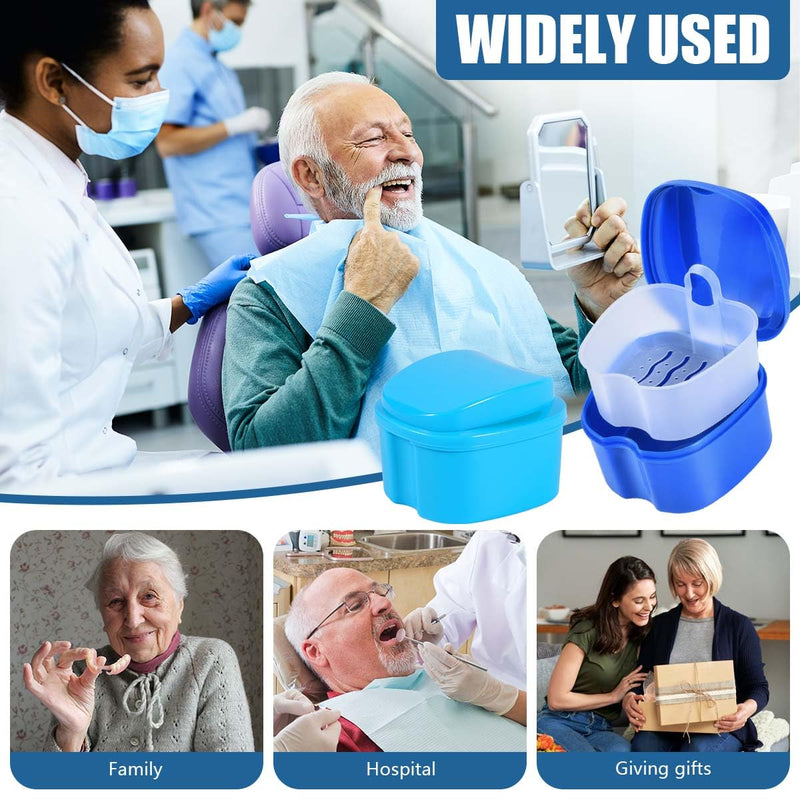 [Australia] - 3 Pack Colors Denture Bath Case Cup Box Holder Storage Soak Container with Strainer Basket for Travel Cleaning (Blue, Light Blue, Purple) Blue, Light Blue, Purple 