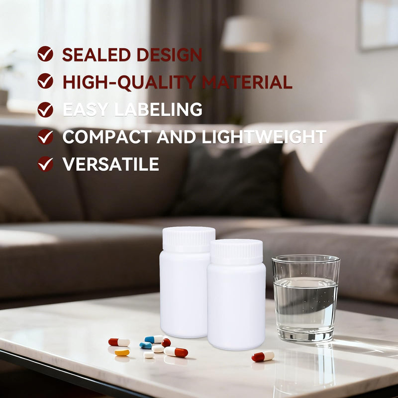 ASEVAT 8 Pack 3.4 oz Travel Pill Bottles - White Food Grade Plastic with Screw Caps & Labels, Small Pill Organizer for Pills, Vitamins, Capsules 3.4oz/100ml