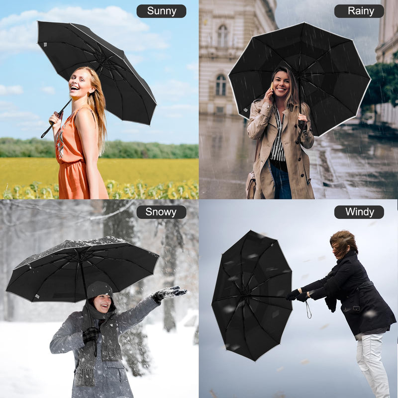 G4Free 2 Packs Windproof Portable Travel Umbrella for Rain & Sun, Strongest Fiberglass Frame, Eco Double Canopy with Reflective Strip, Auto Open Close Folding Umbrella For Car, Backpack, Purse
