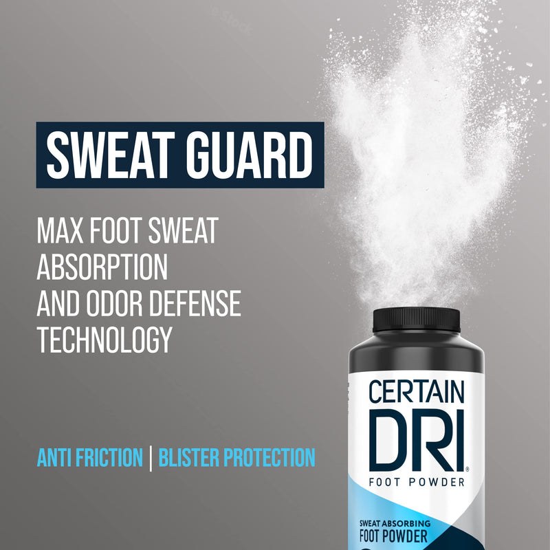 Certain Dri Foot Powder for Men & Women - Talc-Free, Maximum Sweat Absorption & Odor Control - Calamine-Infused Anti-Friction Formula for Sensitive Skin & Long-Lasting Shoe Odor Control - 8 oz 8 Ounce (Pack of 1)