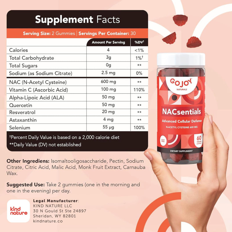 [Australia] - 7-in-1 Vegan NAC 600mg Gummies - Sugar Free N Acetyl Cysteine 600mg NAC Supplement - Powerful Antioxidant Supplement with Vitamin C, ALA, Resveratrol & More - Immune Support Gummies 