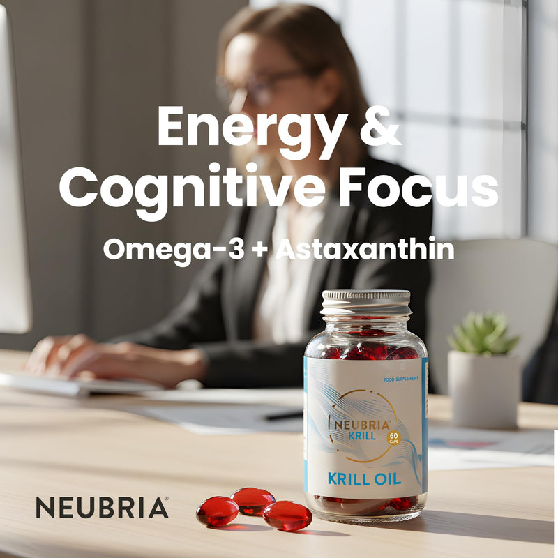 Neubria Krill Oil Omega-3 Capsules High Strength 1000mg | EPA & DHA with Marine Phospholipids, Astaxanthin & Choline | Antarctic Krill Oil | Cod Liver & Fish Oil Alternative | 60 Softgels HIGH POTENCY 1000 MG