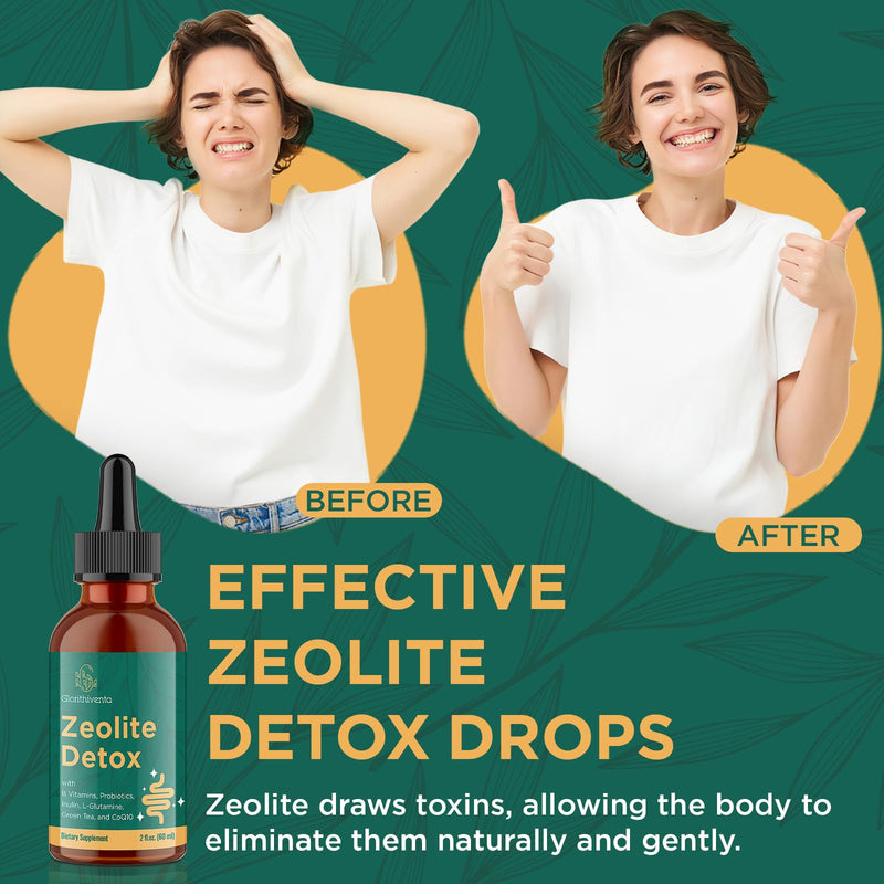 Zeolite Detox for Adults, Zeolite Liquid Drops with Vitamin B, Probiotic Blend, Gentle Detox for Adults, Energy, Gut, Focus - 4 Fl Oz (2 Bottles) 2 Fl Oz (Pack of 2)