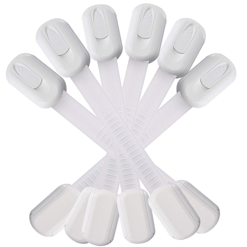 [Australia] - 6 Pack Vmaisi Multi-Use Adhesive Straps Locks - Childproofing Baby Proofing Cabinet Latches for Drawers, Fridge, Dishwasher, Toilet Seat, Cupboard, Oven,Trash Can, No Drilling (White) (6) 6 