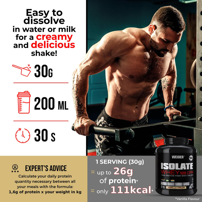 Weider Isolate Whey 100CFM (420g) Chocolate Flavour, Protein 100% Isolate Whey from Isolac®, 23g Protein/Portion, with Digestive Enzymes Digezyme®, No Added Sugar, No Aspartame, Low Fat, 14 Servings CHOCOLATE FONDANT 420g
