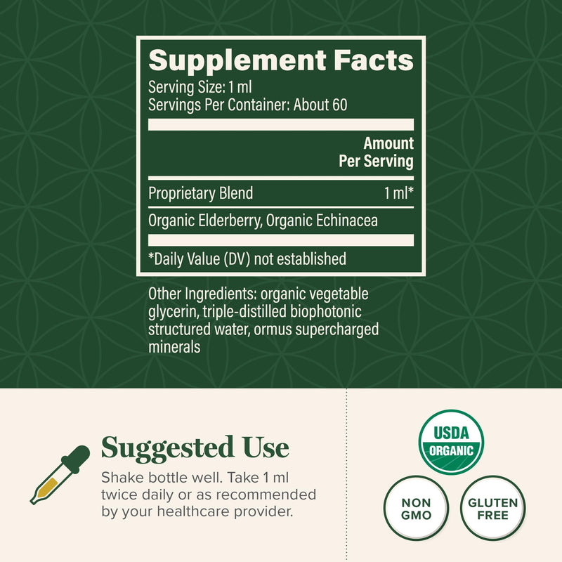 [Australia] - Global Healing Center USDA Organic Elderberry & Echinacea Liquid Supplement Tincture | Antioxidant Immune Support Against Harmful Organisms for Adults and Kids, Vegan, Non-GMO, 2-Month Supply (2 Oz) 