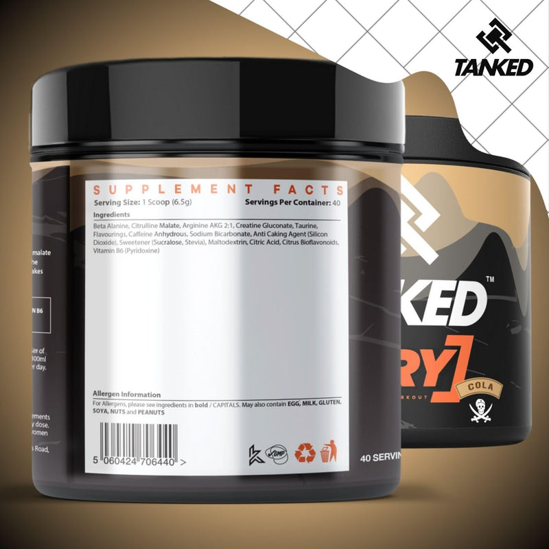 FURY Pre-Workout Powder 260g – Energy Drink Supplement for Men & Women – Contains Beta Alanine and Creatine – 40 Servings (Cola)
