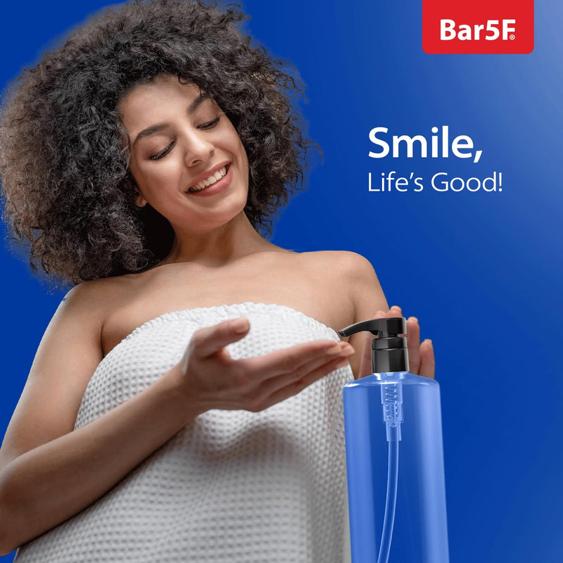 Bar5F Empty Shampoo Bottles with Pumps 32oz/1Liter/Large Pack of 6 | BPA-Free, PETE1 Plastic, Crystal-Clear