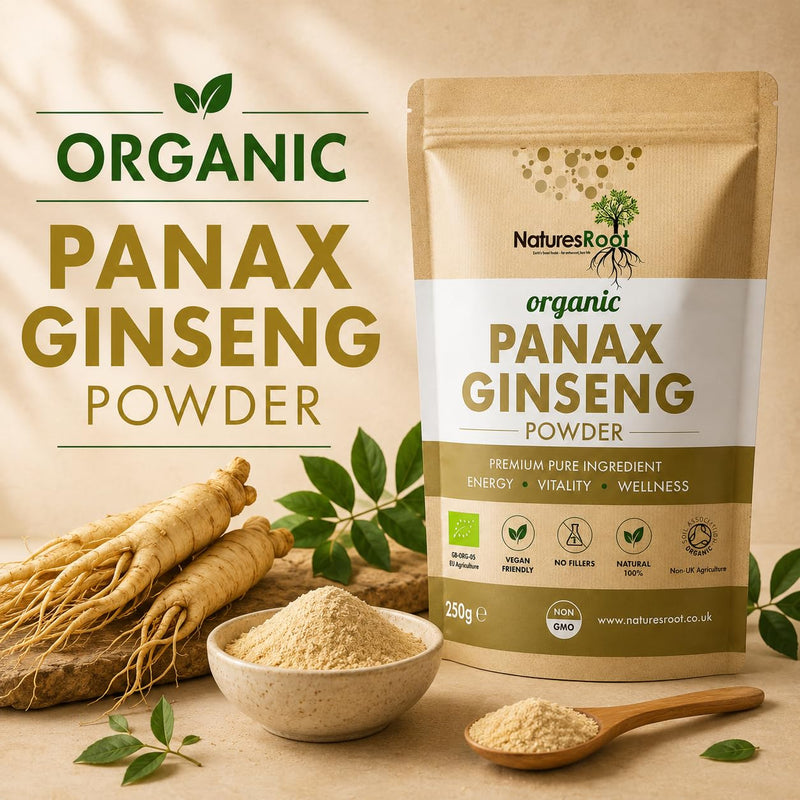 Nature’s Root Organic Panax Ginseng Powder 125g – Premium Botanical Root Powder for Smoothies, Tea & Wellness Drinks – Vegan Friendly Herbal Ingredient – Resealable Pouch