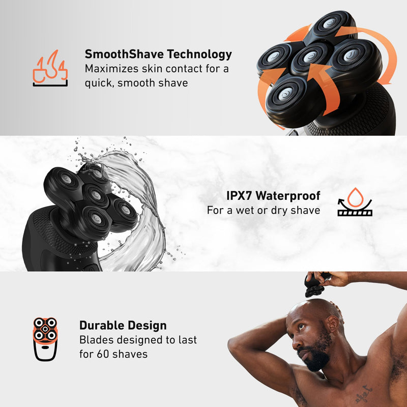 [Australia] - Groomie BaldiePro Cordless Bald Head Shavers for Men, Blade Refill 2.0 - Waterproof Head Shavers Replacement Head - Electric Hair Shaver & Head Razor for Bald Men, Men's Rotary Shaver for Smooth Shave 