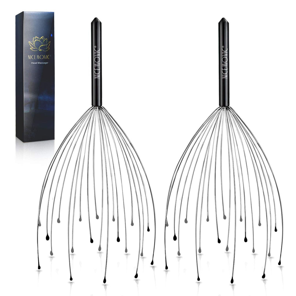 NICEMOVIC 2 Pack Head Scalp Massager, Stocking Stuffers Stress Relief Gifts for Women Men, 20 Fingers Scalp Head Scratcher for Hair Stimulation Body Relaxing (Black & Black)