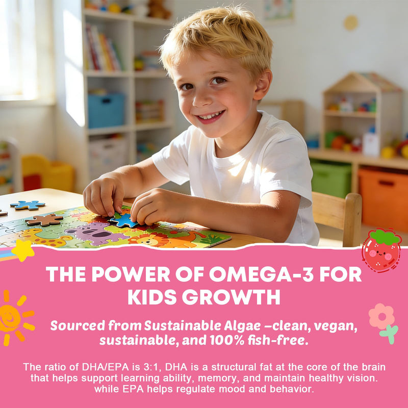 Kids Multivitamin Gummies with Omega-3 (Dha+Epa), Methylated B12, Folate | with B6, B2 & Elderberry, Vitamin D3, C, A, E, Zinc, Postbiotics, Choline | for Brain, Eye & Immune, Clean, 60 Cts 60 Count (Pack of 1)