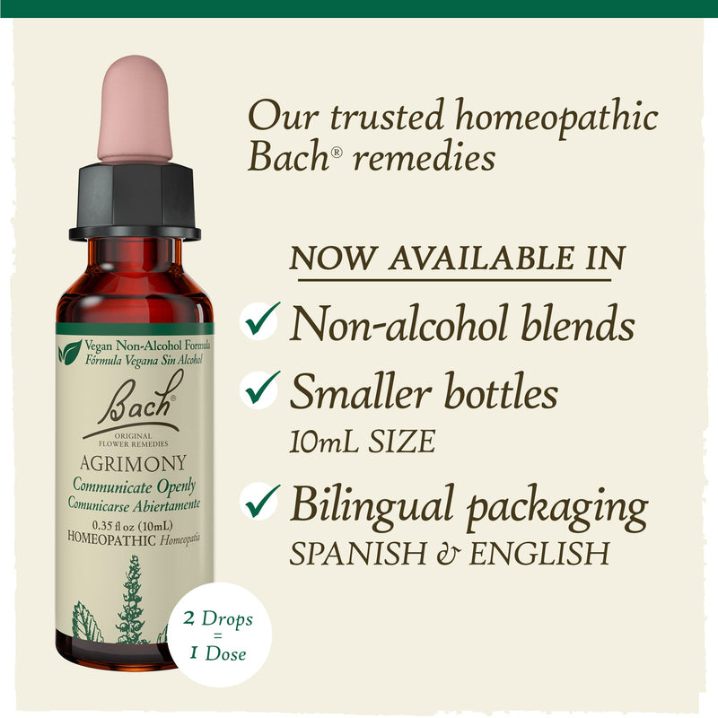 [Australia] - Bach Original Flower Remedies, Agrimony for Open Communication (Non-Alcohol Formula), Natural Homeopathic Flower Essence, Holistic Wellness and Stress Relief, Vegan, 10mL Dropper 