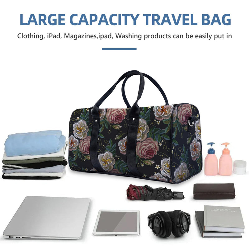 Duffle Bag for Women Men,Travel Bag with Adjustable Shoulder Strap Large Capacity Tote Bag Weekender Bag for Travel Gym Vintage Rose 1