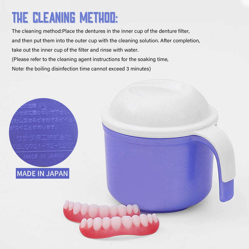 [Australia] - Large Denture Baths Cup, False Teeth Bath Cup with Strainer and Lid for Soaking Dentures or Storing Pacifier, Capacity 10.6 Oz 