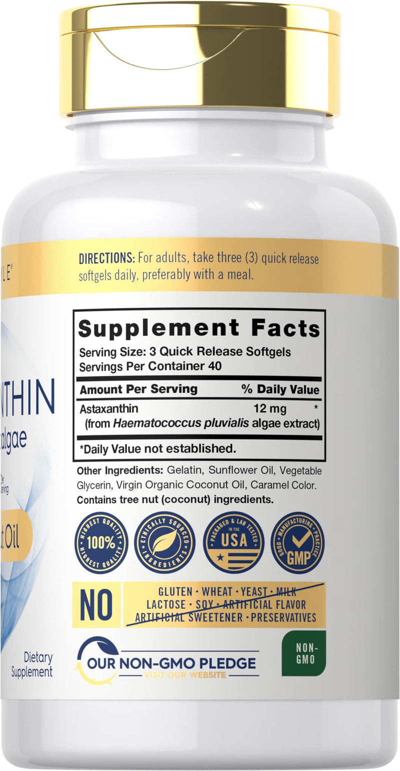 [Australia] - Carlyle Astaxanthin 12mg | 120 Softgels | Supplement from Microalgae | with Coconut Oil | Non-GMO & Gluten Free 