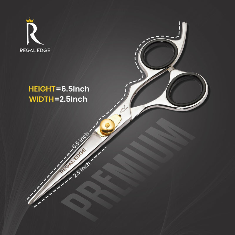 Hair Cutting Scissors - 6.5” Japanese Stainless Steel Professional Hair Scissors - Razor Edge Barber Scissors with Golden Tension Screw, Comb and Cloth - Hair Shears For Man Woman Adults Kids Babies