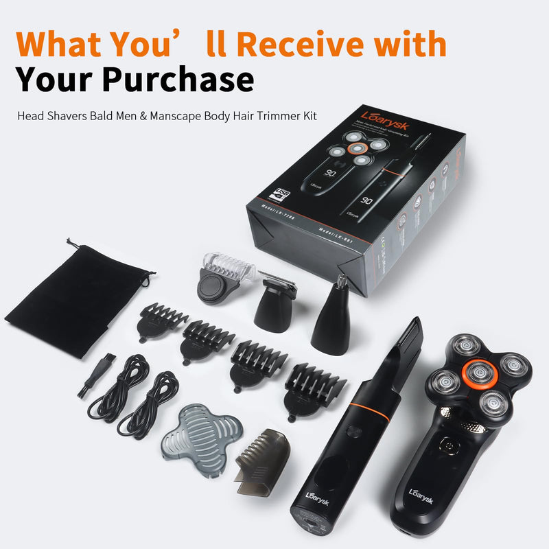 [Australia] - Head Shavers Bald Men& Manscape Body Hair Trimmer Kit,Waterproof Head Shaver for Bald Men with Body Hair Trimmer for Groin/Pubic/Balls, USB-C Rechargeable with LED Display 