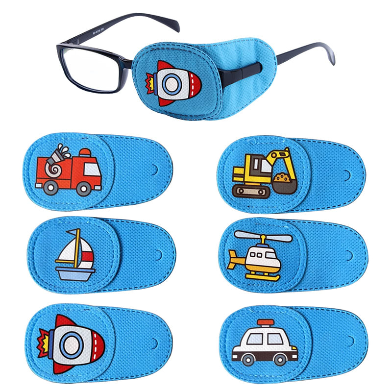 Eye Patches for Kids Girls Boys,6 Pcs Styles Eye Patch for Glasses Kids Reusable Eye Patch for Treating Lazy Eye Amblyopia Strabismus (Left Eye, Blue Transportation) Blue Left