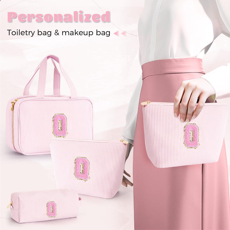 Gifts for Teen Girls Women - Personalized Toiletry Bag Initial Makeup Bag | Travel Cosmetic Bag | 8 9 10 11 12 13 14 15 16 Years Old Girl Gift Trendy Stuff - Pink Q