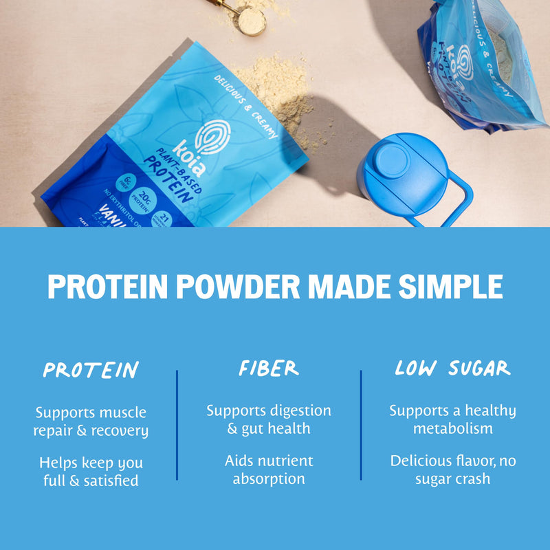 Koia Plant Based Protein Powder, Vanilla, 20g Protein, 3g Sugar, 6g Prebiotic Fiber, Pre & Post Workout, 21 Vitamins & Minerals, No Seed Oils, Dairy-Free, Gluten-Free, Non-GMO, 20 Servings, 28.2 Oz