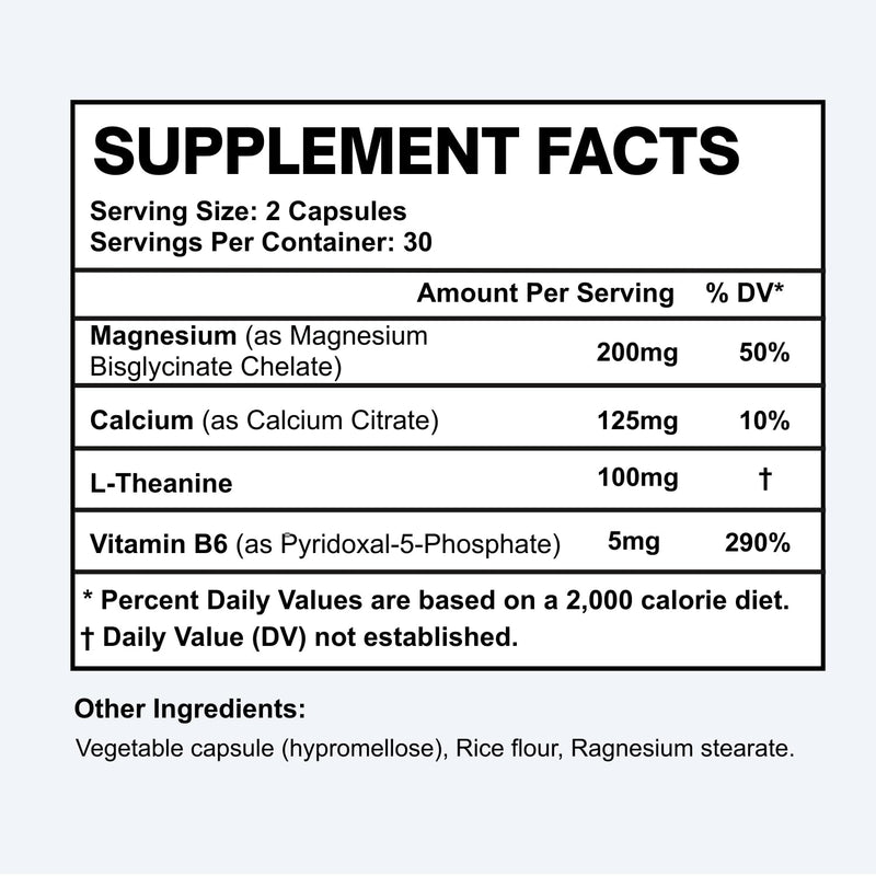 Chelated Magnesium Bisglycinate 200mg with L-Theanine, 60 Capsules | With Calcium & Vitamin B6 (P5P), Designed for a Calm Evening Routine and Normal Muscle Function 60 Count (Pack of 1)