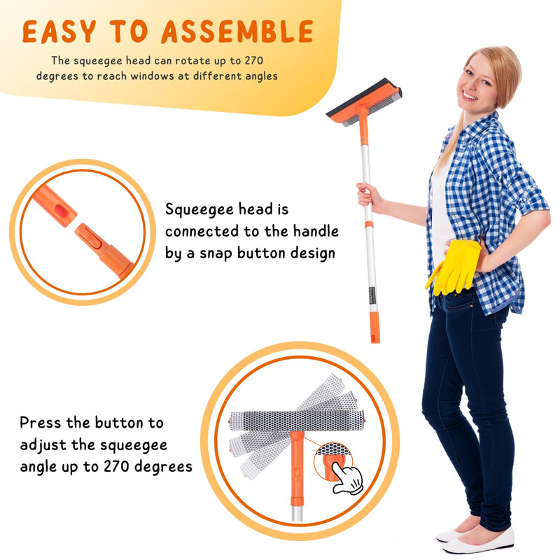 [Australia] - Window Squeegee for Home, Window Cleaner Tool with Extension Pole 20''-30'', Window Washer for Shower, Car Windshield, Mirror, Glass Cleaning Orange Telescopic Squeegee 