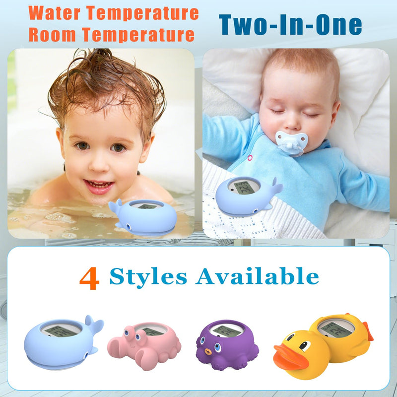 Baby Bath Thermometer with LED Display and Temperature Warning, Digital Room Thermometer & Fahrenheit Water Temperature Thermometer, Infant Bath Toys Floating Toy Safety Thermometer for Kids Newborn Blue