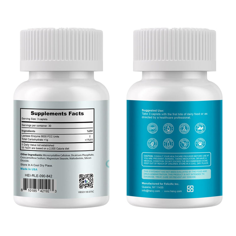 [Australia] - Lactase Enzyme 9000 FCC Dairy Relief Fast Acting Supplement, Lactose Intolerance Pills 90 Caplets 90 Count (Pack of 1) 