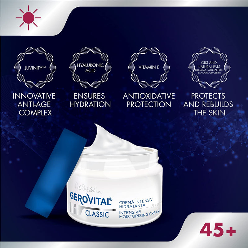 GEROVITAL CLASSIC Intensive Moisturizing Face Cream with Hyaluronic Acid and Vitamin E, Anti Wrinkle, Anti-Aging Face Cream, Nourishing, Deeply Hydrating, 50 ml